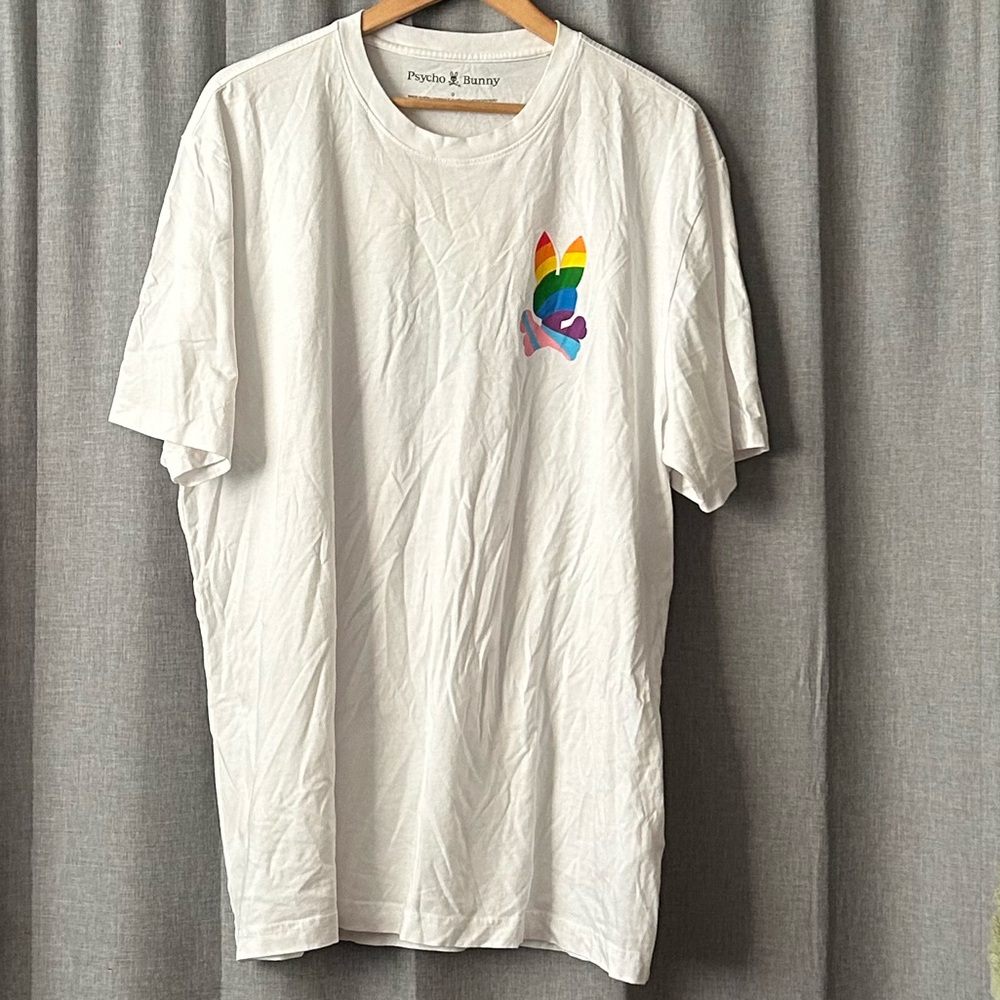 Psycho Bunny White Tee with Multicolor Logo
